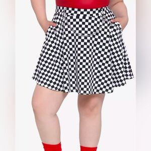 Black & White Checkered Chains & Clips Skater Skirt Plus size